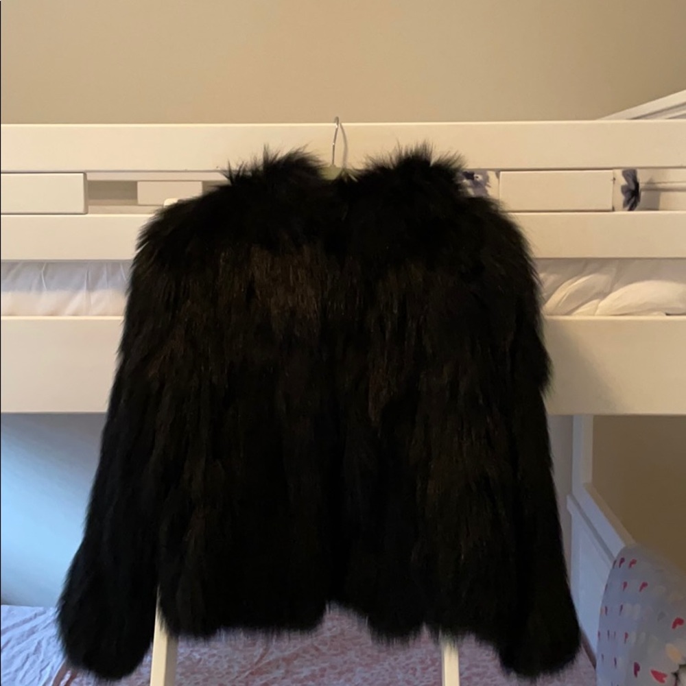 Cropped fox fur jacket with hood